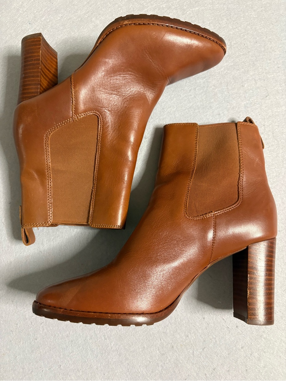 Lauren Ralph Lauren Mylah Tumbled Leather Block Heel Bootie Deep Saddle Tan 9.5 - Picture 4 of 8